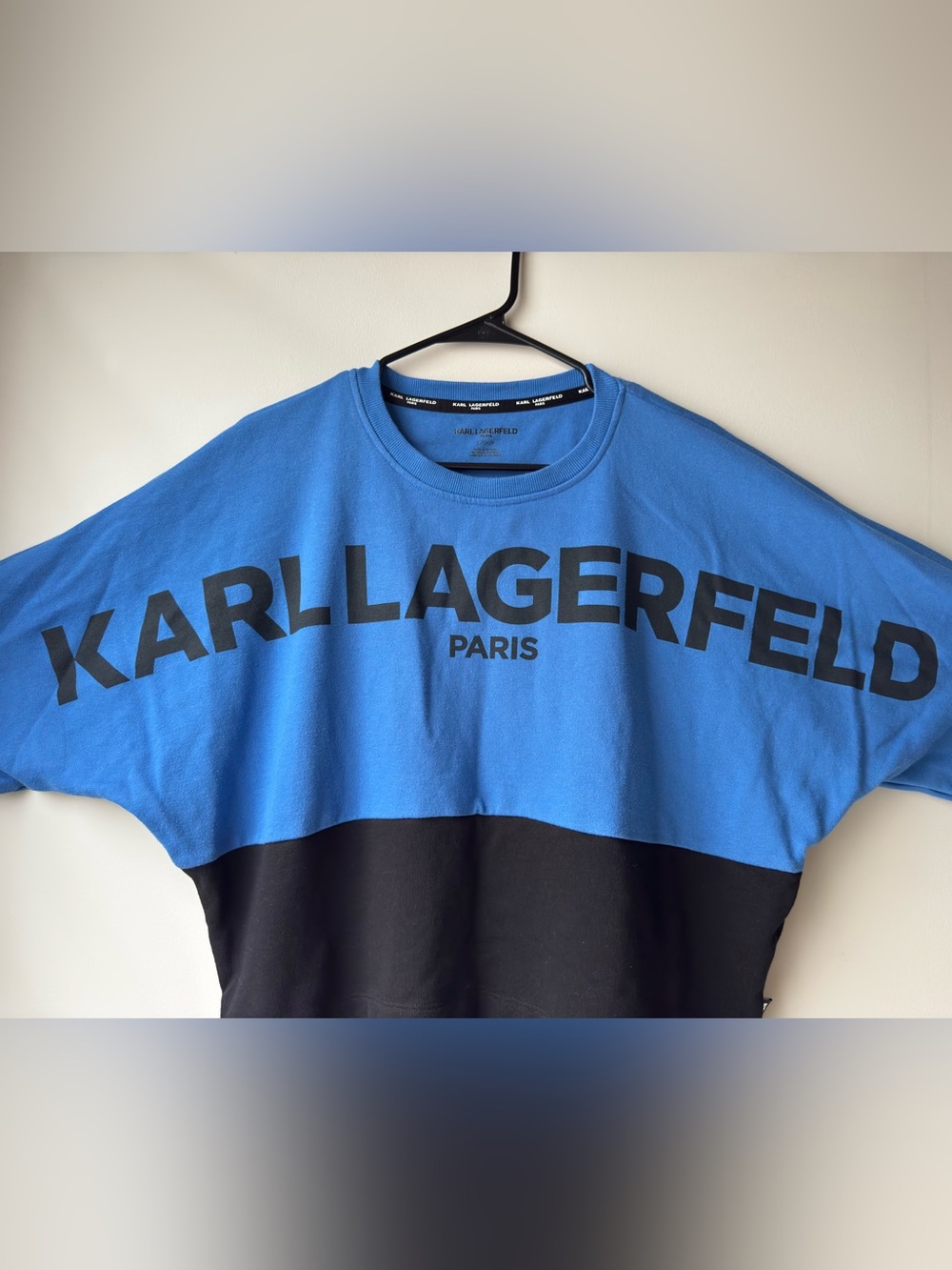 Karl Lagerfeld Paris Logo Colorblock Sweatshirt Blue Black Size Small - Picture 9 of 9